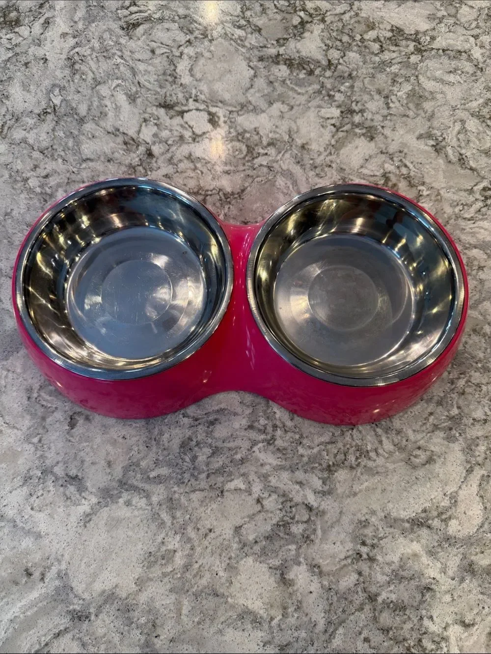Double Pet Bowl Set - Hot Pink with Stainless Steel Inserts